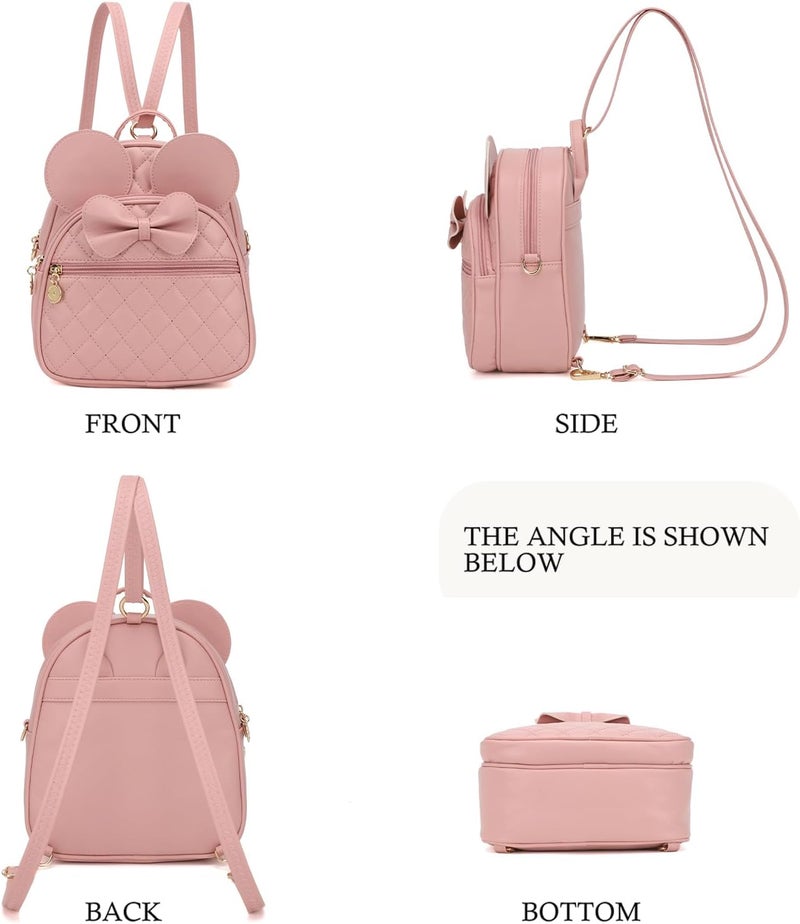 KL928 Girls Mini Backpack Bowknot Polka Dot Cute Small Daypacks Convertible Shoulder Bag Purse for Women - Image 3
